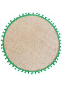 Bajo plato 38 cm lino/algodón con pompones verde