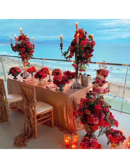 Round sequined tablecloth rose gold
