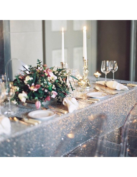 Silver sequined round tablecloth
