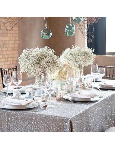 Silver sequined round tablecloth