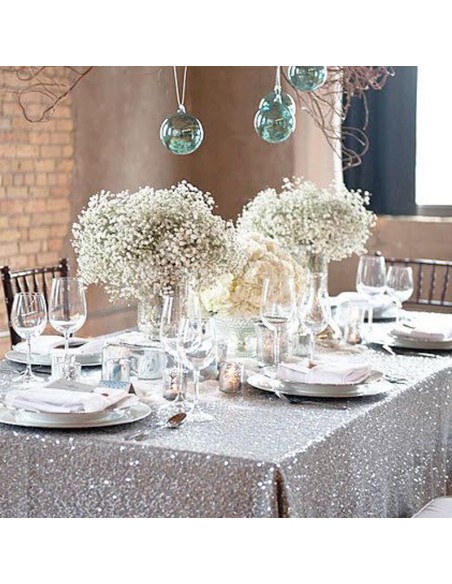 Silver sequined round tablecloth